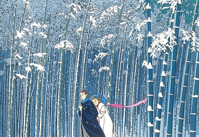 わたせせいぞうの絵画作品　タイトルは向かう明日－雪の竹林－ (2001)